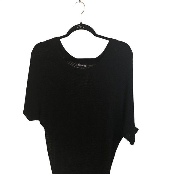 Black dolman sleeve gathers at waist line. This top it has small peekaboo holes. - Picture 1 of 3